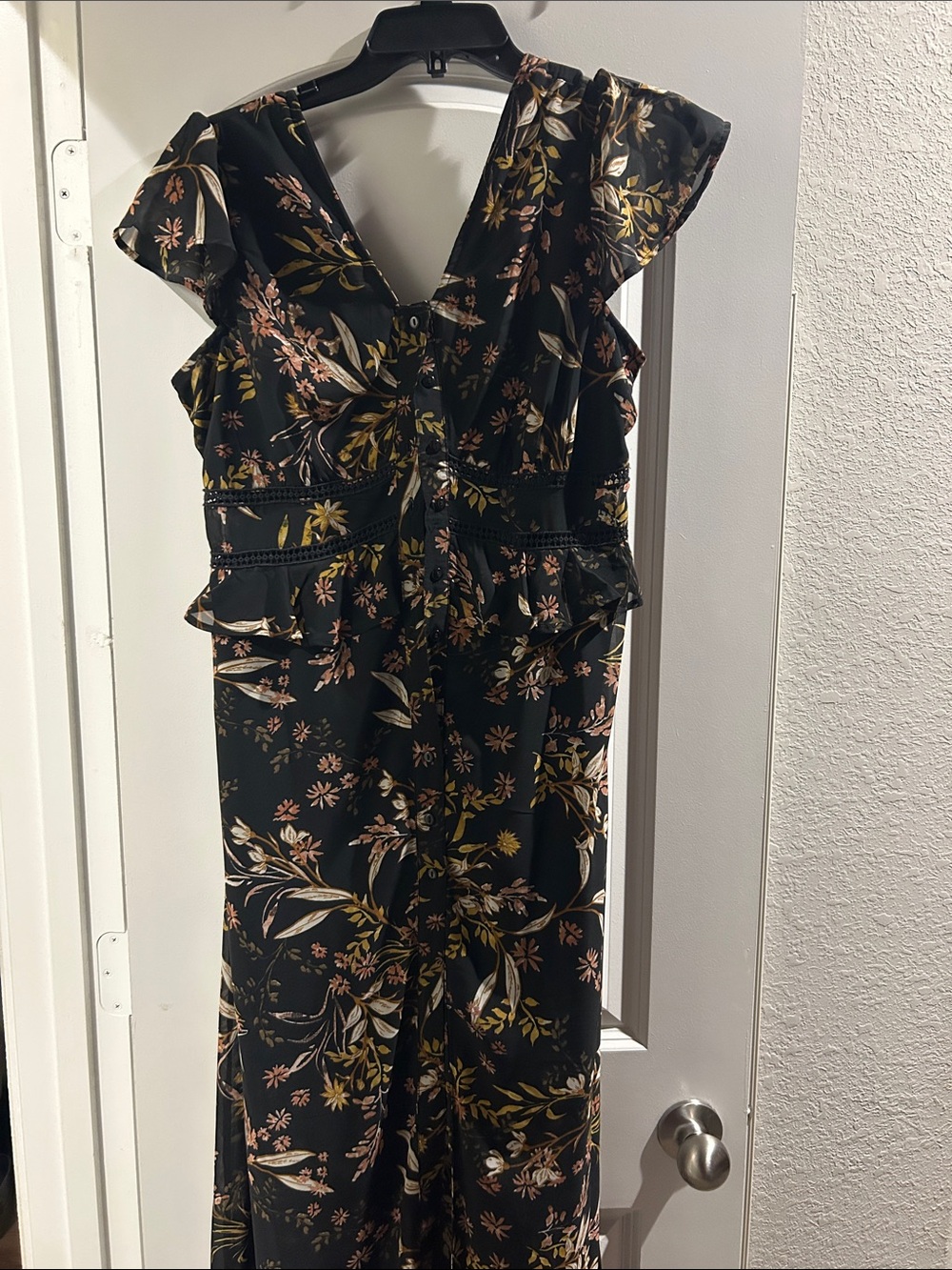 Japna Black Floral Maxi Dress with Pink and Olive Accents